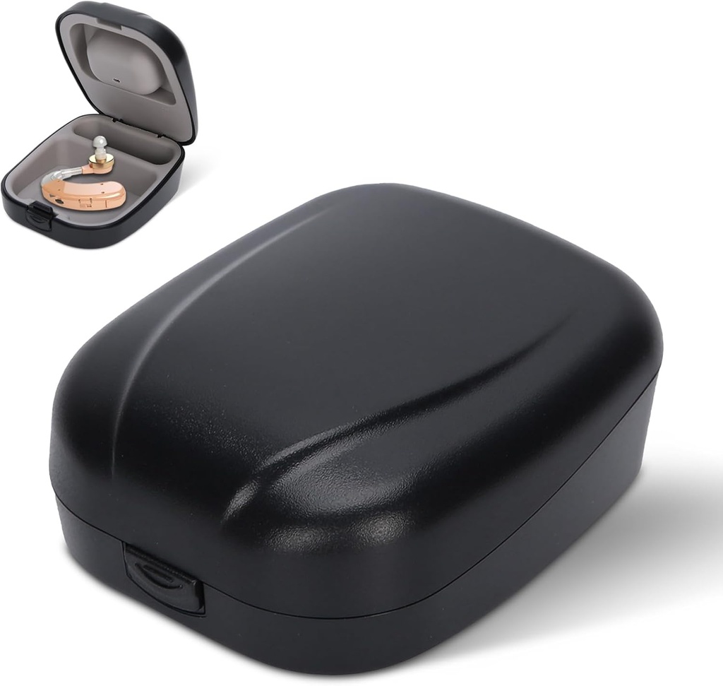 Hearing Assistance Case Hard, Pocket Size Wodoodporny Hearing Assistance Travel Case Storage Box dla dzieci, Dorośli, Seniorzy (czarny)
