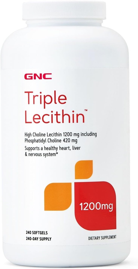 GNC Triple Lecithina 1200mg Suplement, Wspiera zdrowe serce, Wątroba i system nerwowy, 240 Służenie