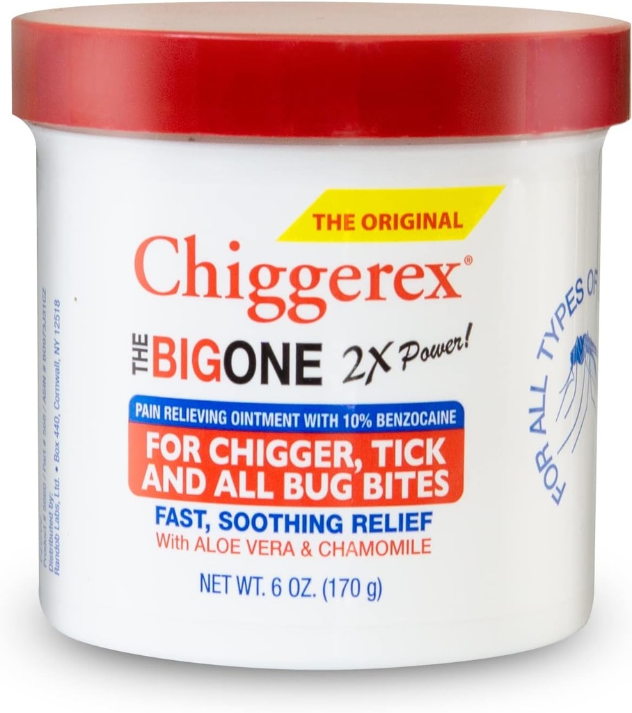 Chiggerex 2X Power First Aid Maintment Medicated Maintment for Chiggers, Mosquito Bites, Ticks and Bug Bite Relief with Aloe Vera & Rumomile, 6 oz
