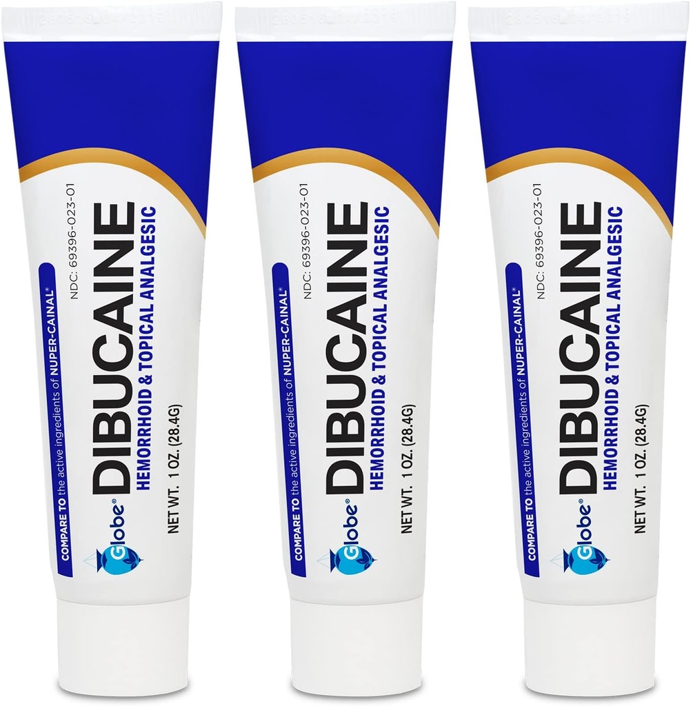 (3 Pack) Globe Dibucaine 1% Hemorrhoid Treatment Maintment - 1 Oz Rapid Numbing Relief, Hemorrhoid Treatment from Itch and Burn