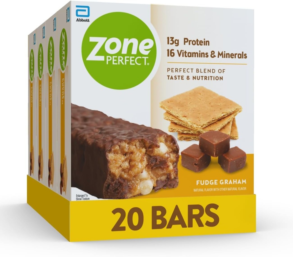 ZonePerfect Protein Bars, 13g Protein, 16 Vitamin & Minerals, Protein Snack, Fudge Graham, 20 Barów