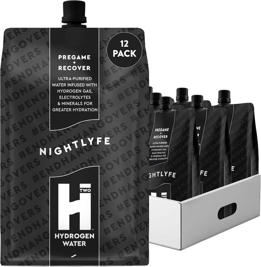 HTWO Nightlyfe Recovery, 16.9oz Premium Wodór Infused Water with Electrolytes, Witaminy i Minerały, 12- Pack, Functional Hydration Packets for Recovery & Mental Clarity, Sugar Free