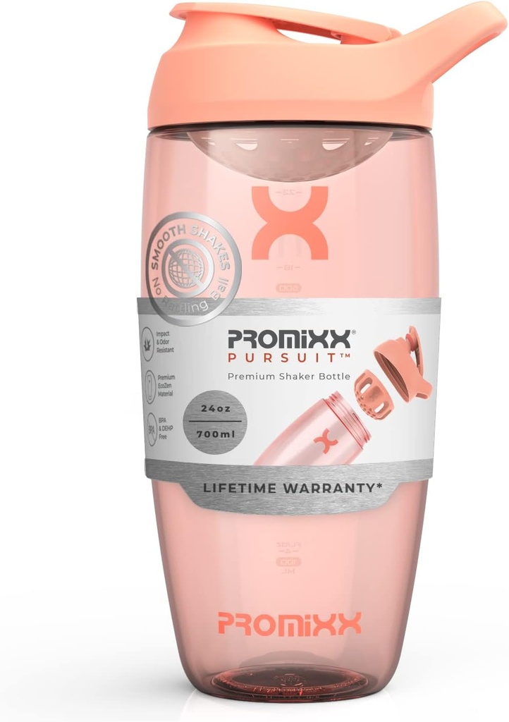 Promixx Pursuit Protein Shaker Butelka (24 oz) - Silent No- Ball Mixer, Leak- Proof Lid, BPA / BPS & Phthalate- Free ECOZEN - Easy- Clean Shaker Cup for Protein Shakes, Pre & Post- Workout Smoothies