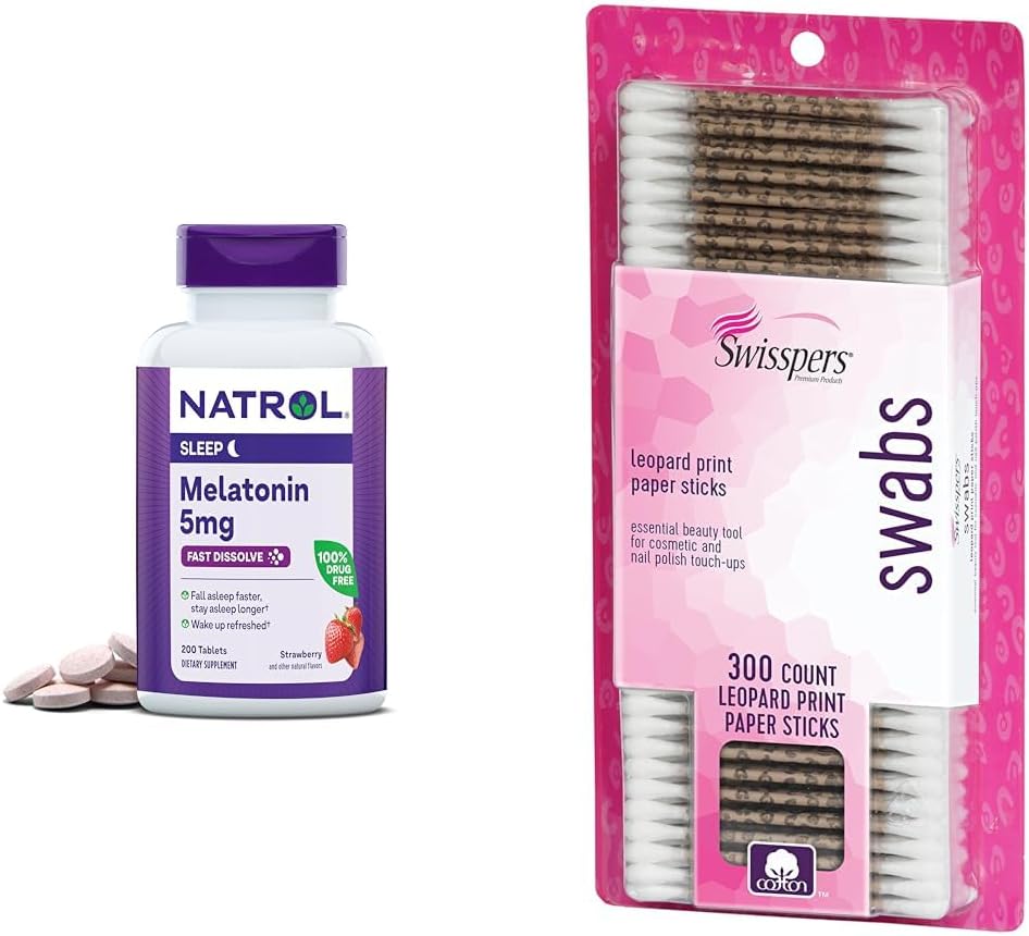 Natrol Melatonina 5 mg Fast- Rozpuścić 200 Tabletki i Swisspers Cotton Swabs 300 Liczba