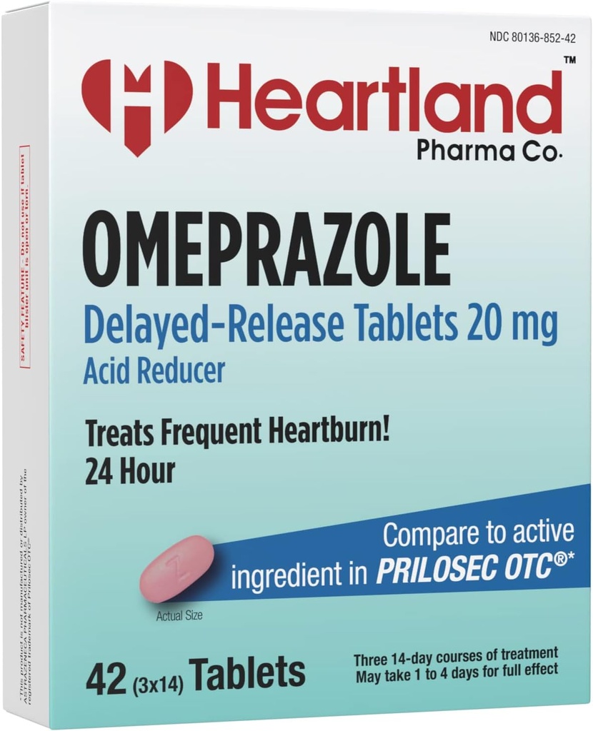 Omeprazol 20 mg co 12 godzin; Heartburn Relief Medicine to 124; Delayed Release Acid Reducer Tablet to 124; Antacid Tablets for Acid Restructure to 124; 42 Count