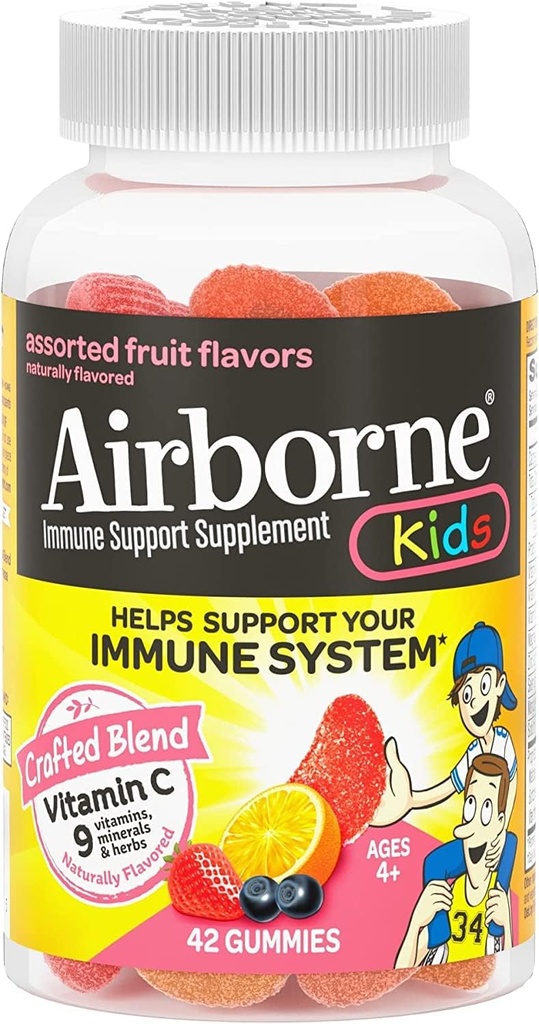 Airborne Kids Gummies Vitamin C Immune Support Supplement, Assorted Fruit Flavors, 42 ct (Pack of 11)