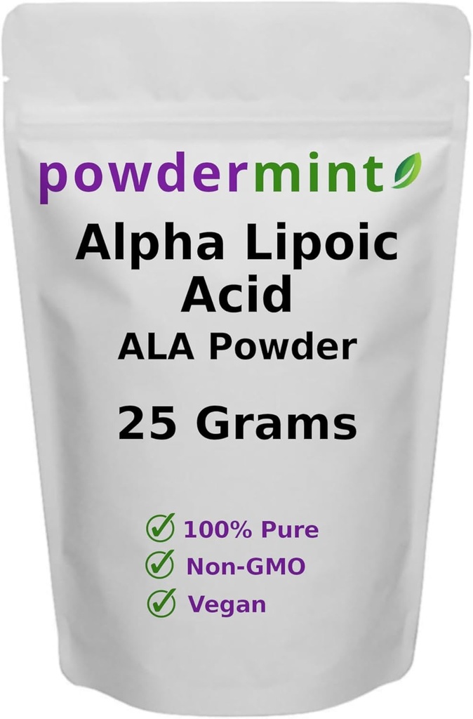 Alpha Lipoic Acid Powder (RS- ALA, Pure ALA) (Wiele rozmiarów) Antyoksydant (ALA Powder) Scoop Zawarte