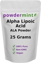 Alpha Lipoic Acid Powder (RS- ALA, Pure ALA) (Wiele rozmiarów) Antyoksydant (ALA Powder) Scoop Zawarte