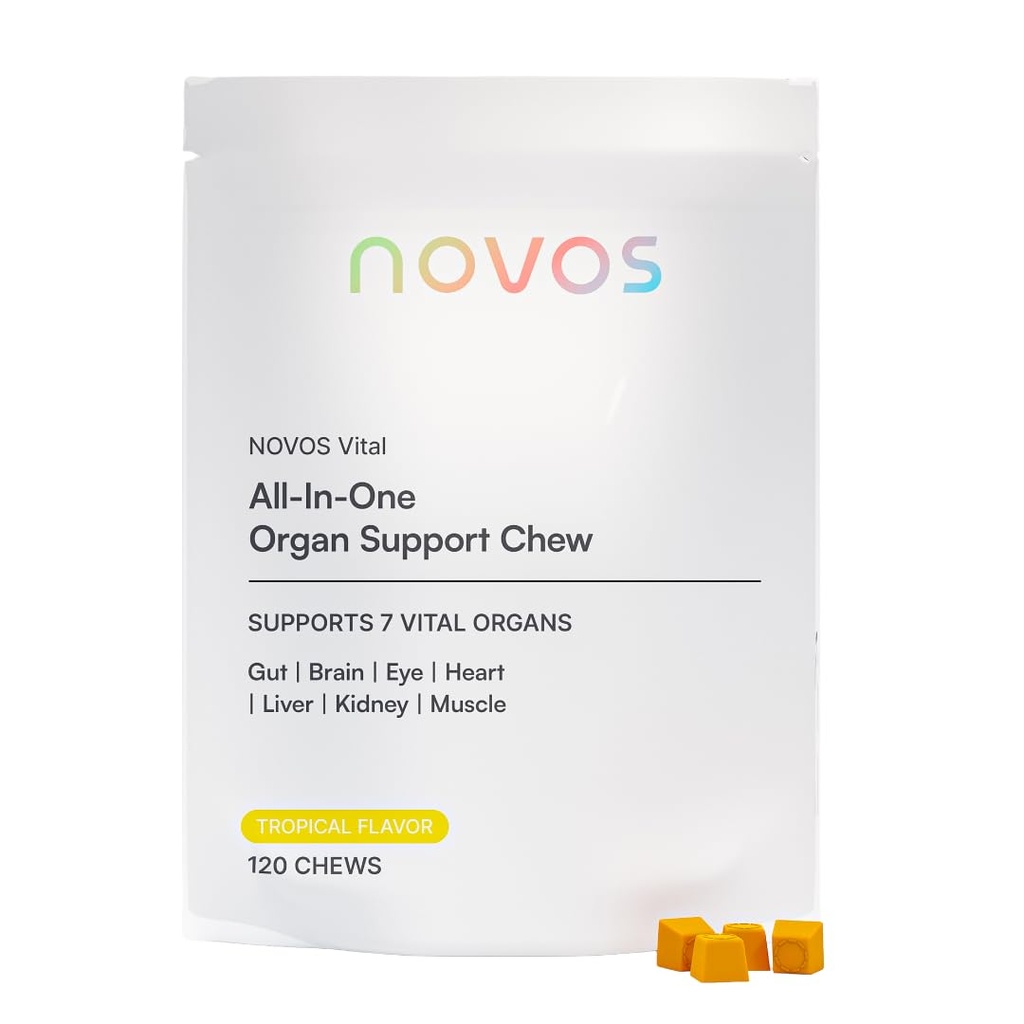 Novos Vital Nutritional Supplement Chews for Organ Wątroba, Mózg, Oczy, Serce, Gut Support - Nattokinaza, Luteina, Inulina, Rutin, Tropical Flavor (120 Count)