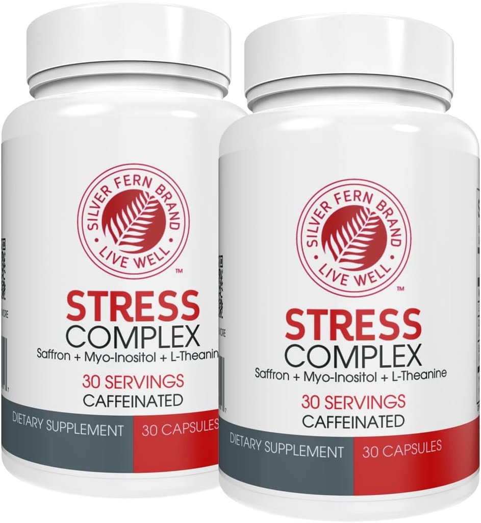 Silver Fern Stress Complex Supplement - z kofeiną - Sleep, Worry, Mood & More - z suplementami szafranowymi, L-Theanine Supplement i Myo- inositol - Natural Stress Relief Supplement (Pack o 2)