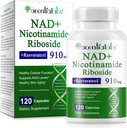 NAD Suplement, NAD Nikotynamid Ribozyd Resveratrol 910mg, Wysoka czystość NAD Suplement do Zdrowej Funkcji Komórkowej, Wspiera poziom NAD Zdrowa skóra Dojrzałe Suplement diety 120 Kapsułki