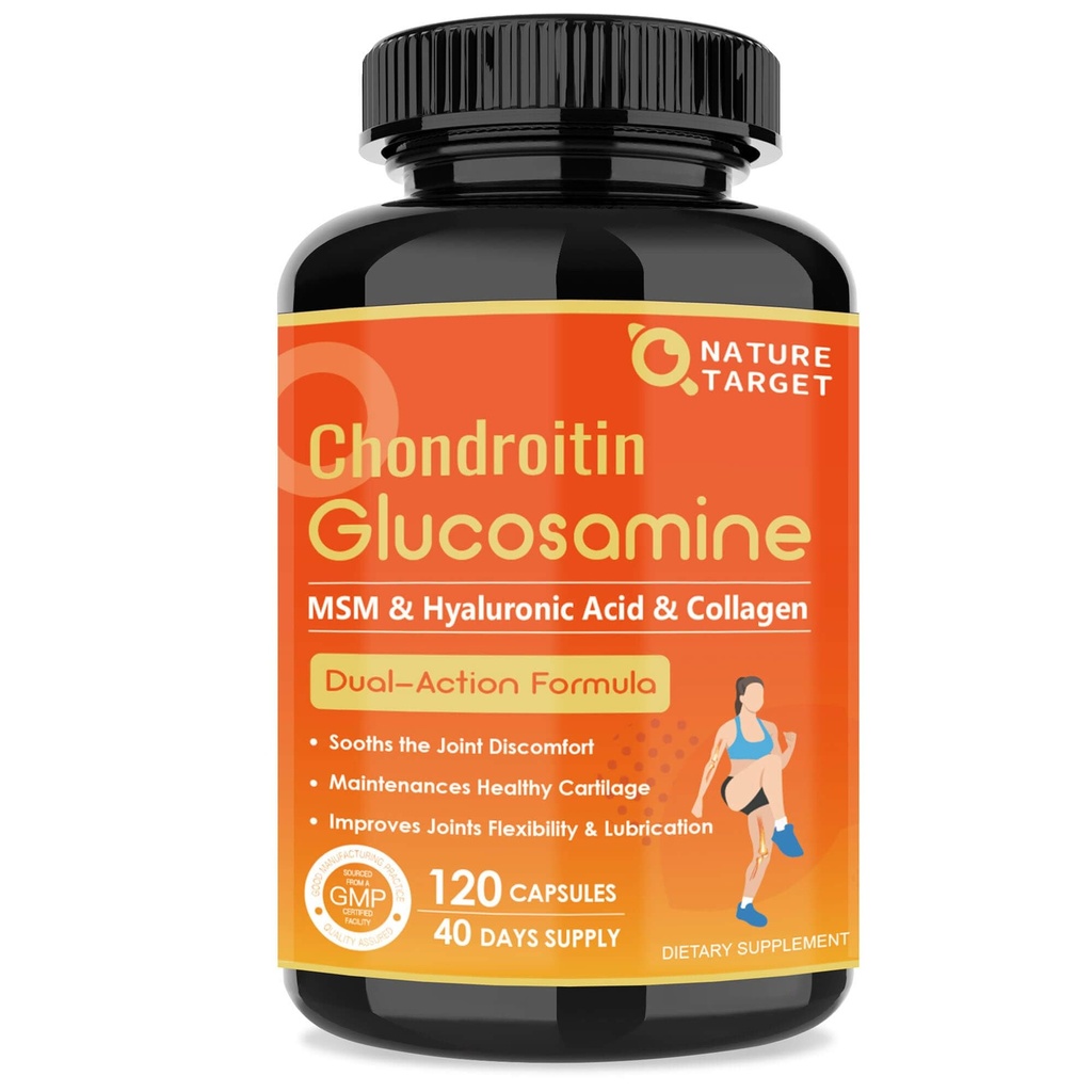 NATURE DOCELOWE Glukozamina Chondroitin Joint Support Supplement - Plus MSM, Collagen, Turmeric, Shellfish Free, Supports Joint, Knees, Cartilage, for Men & Women, 120 Caps