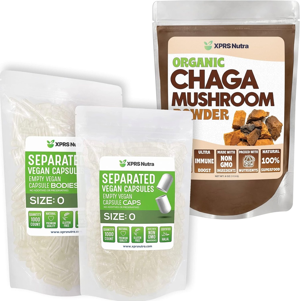 XPRS Nutra Separated Size 0 Kapsułki (1000 hrabiego) z proszkiem Chaga (8 uncji)