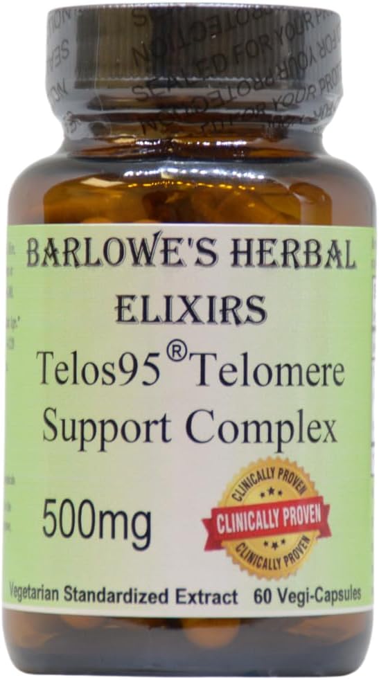 Barlowe Herbal Elixirs Telos95 ® Telomere Support Complex 124; Advanced Cellular Health & Longevity Formula 124; 500mg z Astragalus Extract Extract 124; Non- GMO, Stearate- Free, Butelka szklana