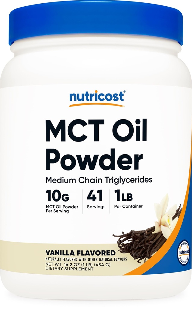 Nutricost Premium MCT Oil Powder (1 LB, Vanilla) - Best for Keto, Ketosis, and Ketogenic Diets - Zero Net Carbs, Non-GMO and gluten Free, Medium Chain Trigliceryde