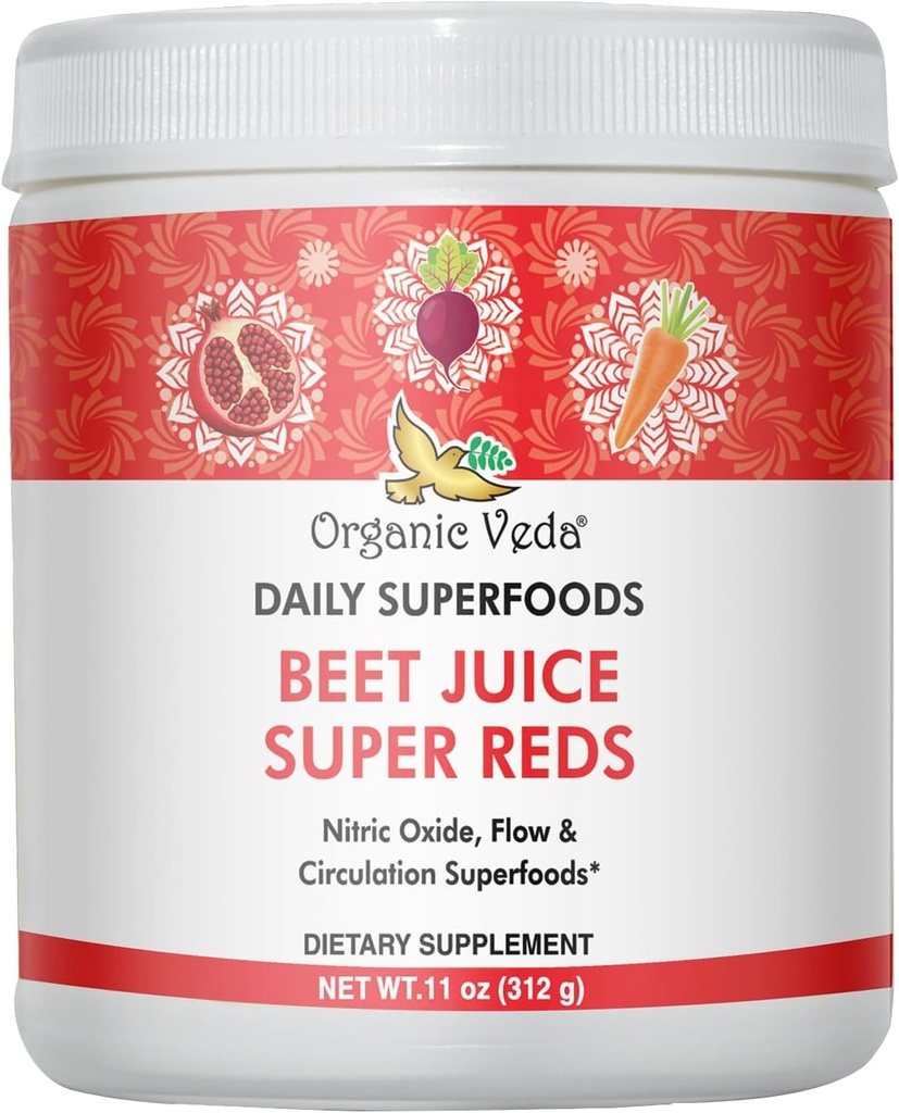 Organic Veda Beet Sok z proszku korzennego z Superfood Red - Sok z buraka w proszku z tlenkiem azotu do wspomagania cyrkulacji, Energia, Endurance, i Stamina - Wegan, Non-GMO - 11 oz
