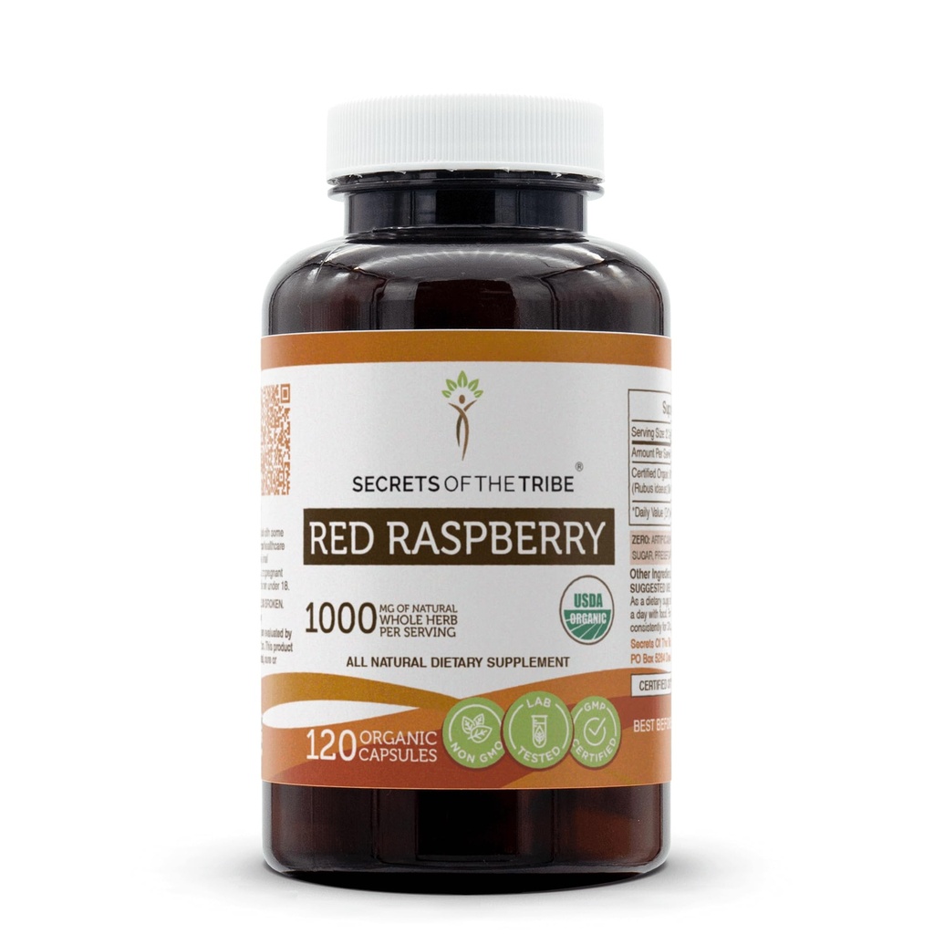 Tajemnice Tribe Red Malina USDA Kapsułki organiczne 124; Certified Organic Vegetarian kapsułki, Herbal Dietary Supplement Supplement 124; Rubus idaeus Suszony Liść (120 Count)