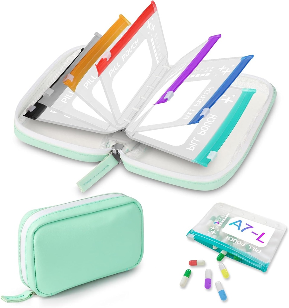 A7- L Water- Proof Pill Pouch Set Big Pill Organizer, BPA Free, A7- L Pill Loose- Leaf Storage z Color- Kodowane Pouches Medycyna, Wielofunkcyjny Travel Medicine Organizator Zippert Pill Organizatorów Tygodniowo