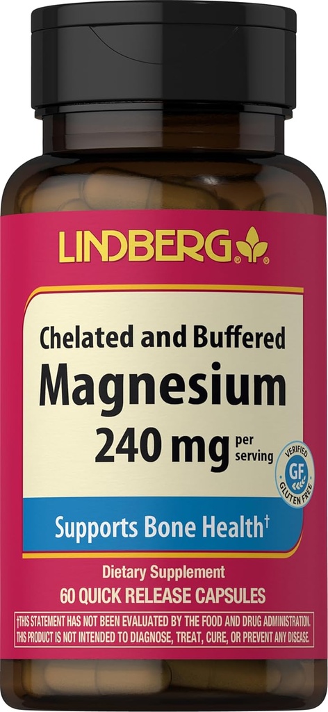 Piping Rock Magnezu Suplement dla kobiet i mężczyzn 124; 240 mg 124; 60 Kapsułki 124; Chelate Buffered 124; Non- GMO, Gluten Free 124; przez Lindberg