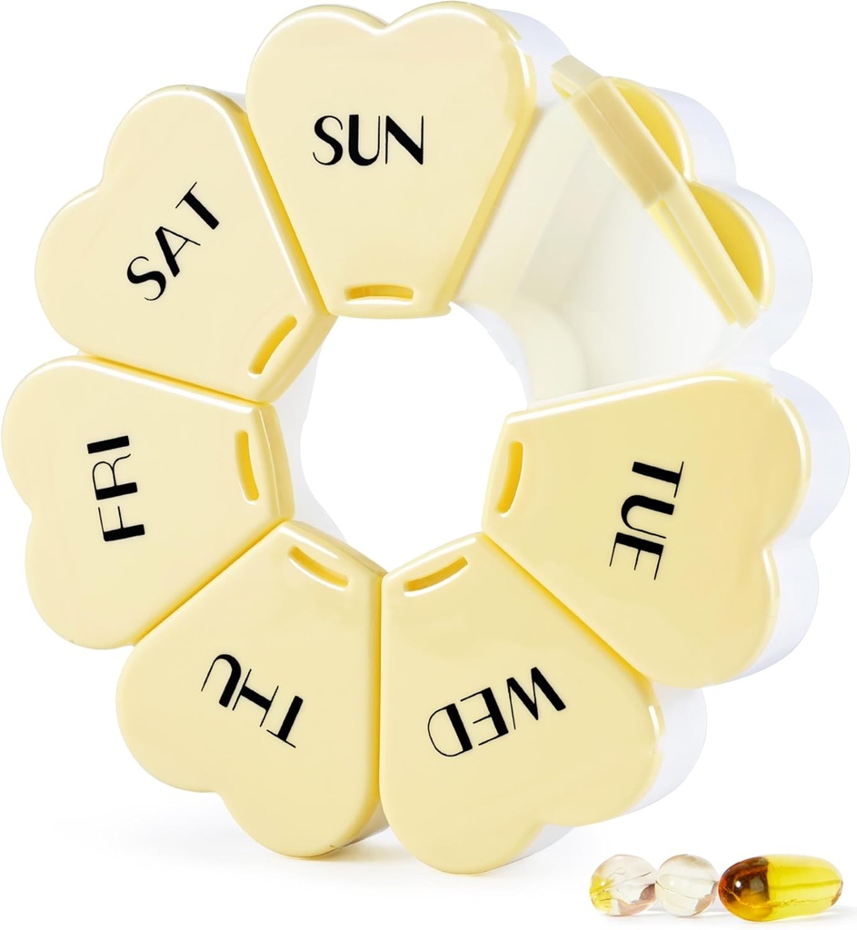MOLN Hymy duży tygodniowy pill Box 7 dzień, Pill Case Organizator, Pojemnik na pióro kwiat raz dziennie, Okrągłe leki Dispenser do witaminy / Olej rybny / Medycyna / Suplement (żółty)