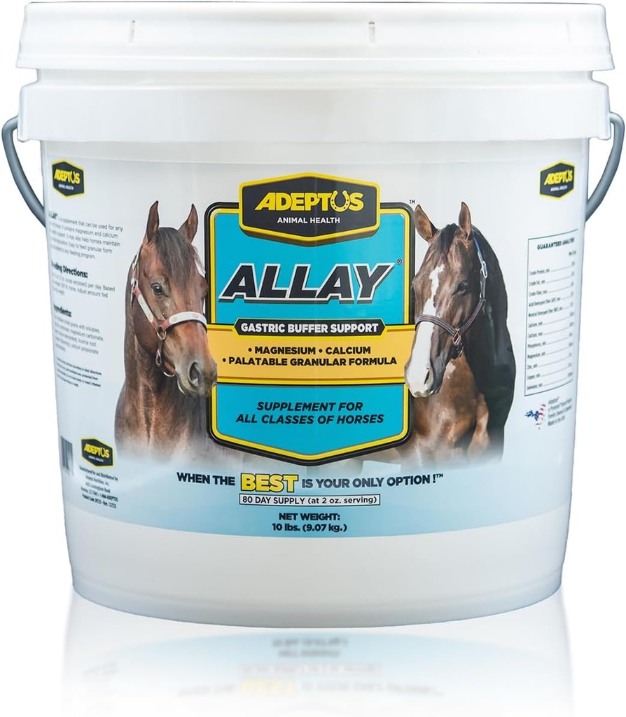 Adeptus Nutrition Allay Equine Supplement, Digestive Buffer w/Calcium & Magnesium, Calming Granular Formula w/Licorice, Prebiotic Base, Yeast Culture, Support for All Classes of Horses, 10 Lbs