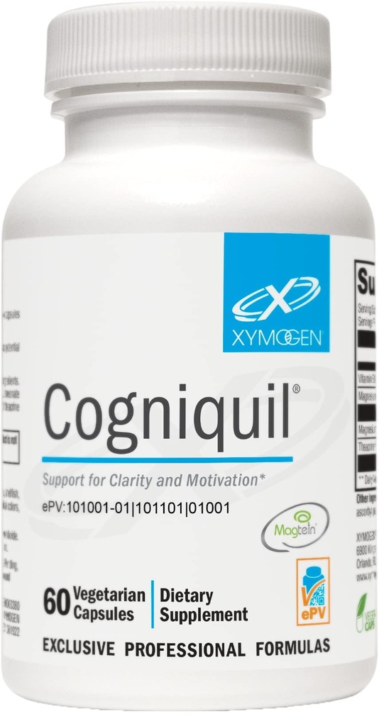 XYMOGEN Cogniquil - Wsparcie dla klarowności, Focus, Motywacja, Energia mentalna i fizyczna - Magnezu L- Threonian dostaw Biodostępny Magnez do mózgu, Theacrine + Witamina B12 (60 Kapsułki)