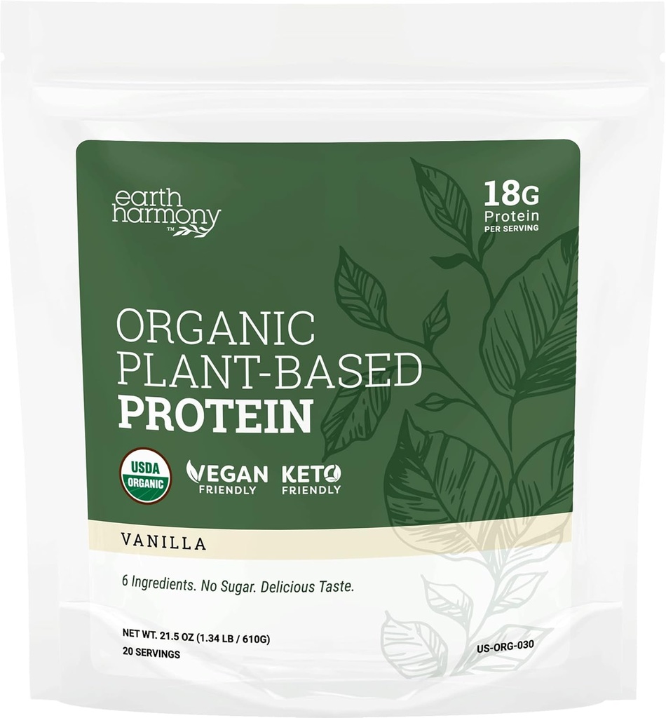 Organiczny proszek białkowy roślinny Vanilla, Organiczny proszek białkowy dla kobiet i mężczyzn, Pumpkin & Pea Proszek białkowy Wegan, Bez glutenu, Trzęsienie białkowe oparte na roślinach, 18g - 21,5 Oz