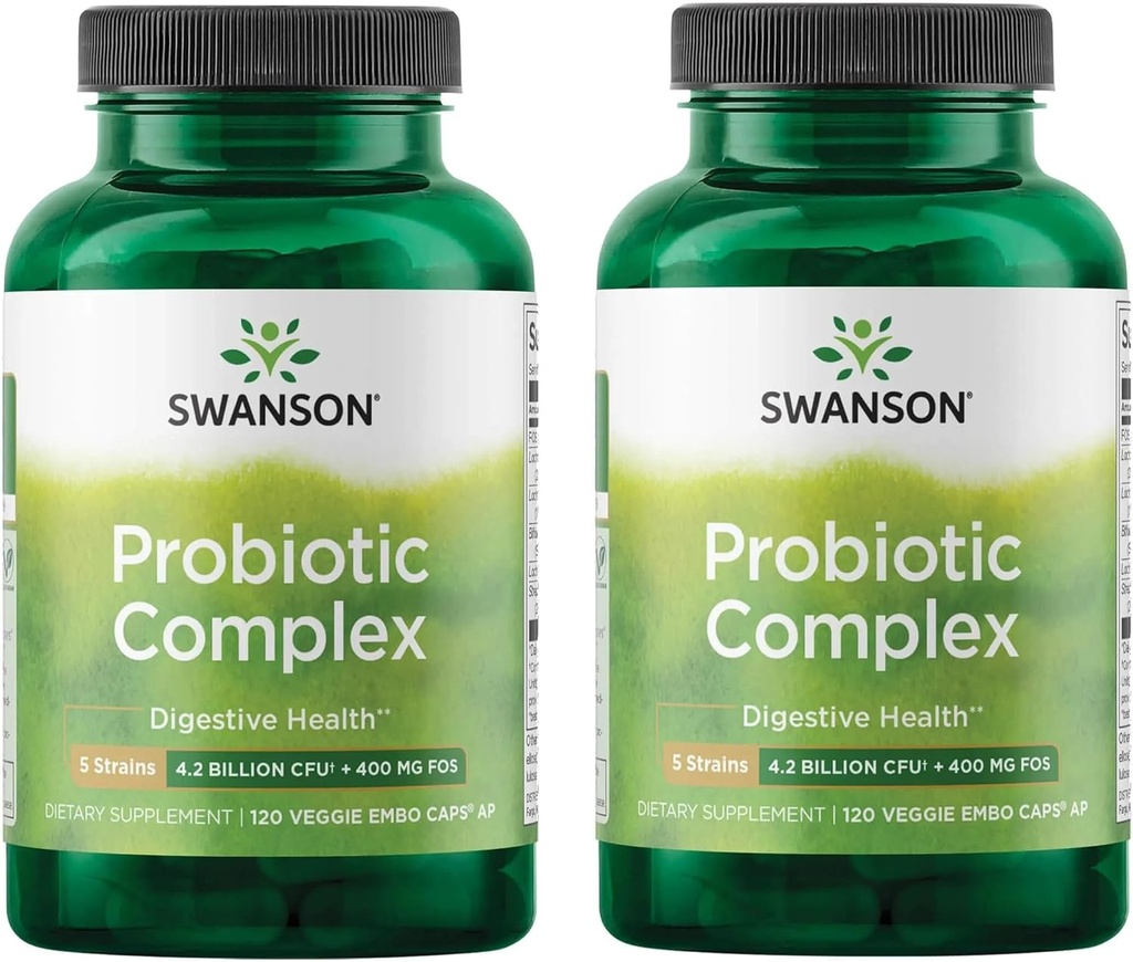 Swanson Probiotic Complex 4.2 Billion CFU 5- Strain Digestive Health Fat Metabolizm Satity Prebiotic FOS Complex Supplement 120 Veggie DRcaps (2 opakowania)