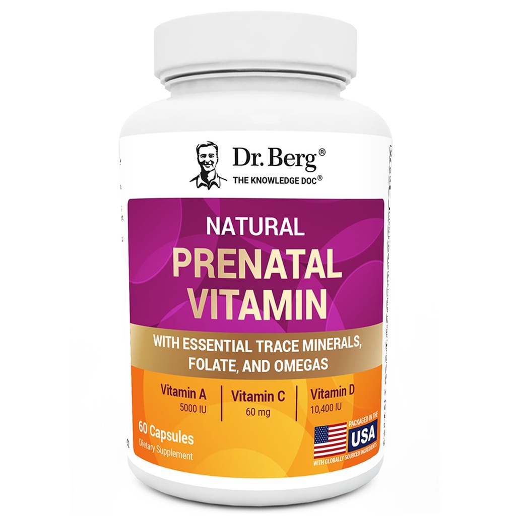Dr Berg Naturalne witaminy prenatalne dla kobiet (ciąża i pielęgniarstwo) - Witaminy prenatalne z folianem, Witaminy, Minerały, Omegas, & 11 Potężne Superfoods - Kobiety Prenatalne Multiwitamina - 60 Kapsułki