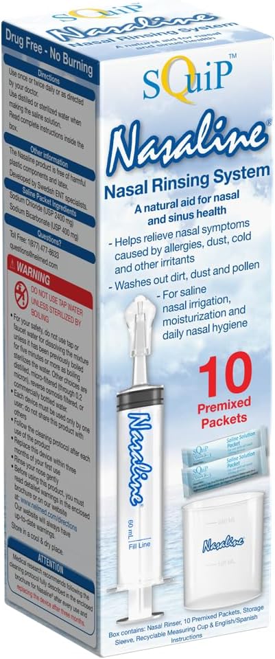 Squip Nasaline Nasal System płukania nosa z 10 Premiksowanych pakietów soli