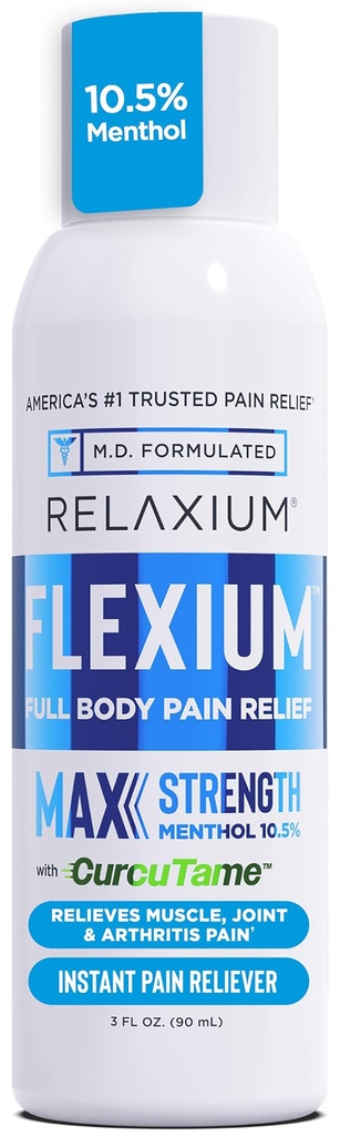 Relaxium Flexium Instant Spray for Pain, Max Siła z 10,5% Menthol & CurcuTame, Wspomaga mięśnie, Joint i zapalenie stawów Ból Relief, 3 FL oz. (90 ml)