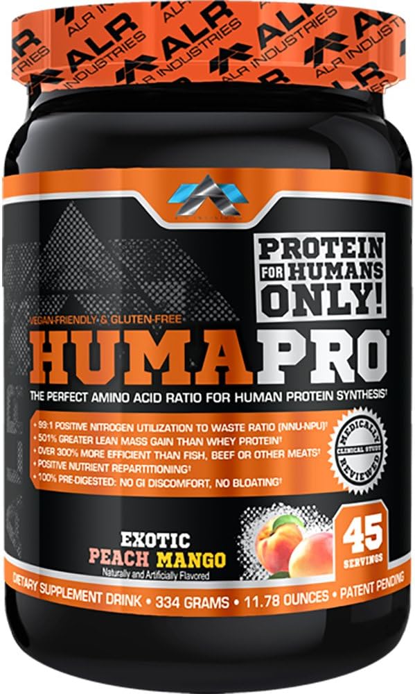 Humapro124; Acids Amino Protein Matrix for People 124; 99% wykorzystania dla Lean Muscle Nex124; Vegan, Gluten Free Nex124; 334g / 45 Servings (Egzotyczne Peach Mango)