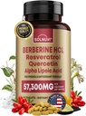 Premium Berberine Suplement z Resveratrol Quercetin alfa Kwas lipoinowy - 50: 1 Berberine HCl Complex Pottent Antioksydants, Polifenole, Vitality Boost - 90 Vegan Tablets, Non-GMO, Gluten- Free