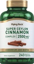 Piping Rock Super Ceylon Cynamon Complex Kapsułki 124; 240 tabletek proszku 124; Suplement ekstrakcji z chromem i biotyną 124; Wegetarianin, Non-GMO, Gluten Free