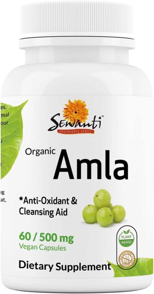 Sewanti Organic Amla Dietary Supplement Naturalny przeciwutleniacz, Witamina C Boost 60 Vegan Wysokiej mocy ekstrakt kapsułki, 500mg