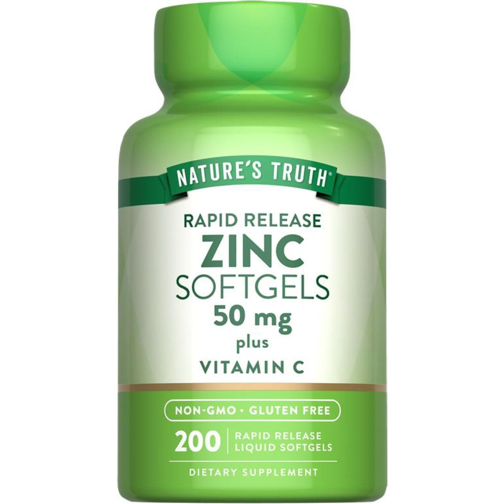 Nature 's Truth Cynk 50mg Supplement Supplement 124; z witaminą C 124; 200 Softgels płynnych 124; Non-GMO & Gluten Free