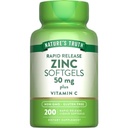 Nature 's Truth Cynk 50mg Supplement Supplement 124; z witaminą C 124; 200 Softgels płynnych 124; Non-GMO & Gluten Free
