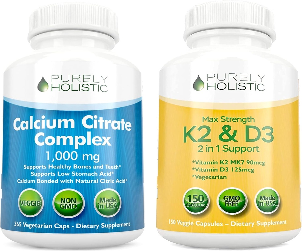 Kompleks całkowicie holistycznego wapnia 1000mg + witamina D3 125mcg K2 MK7 90mcg - 365 Kapsułek wegetariańskich + 150 Kapsułek wegetariańskich - Made in USA