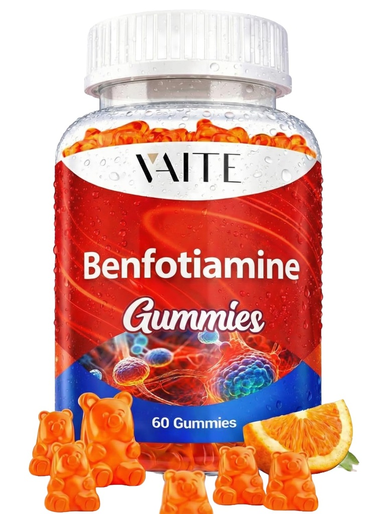 Benfotiamina 320mg Gummie z dodatkiem 45 mg L- Leucyny: witamina zasadnicza B1 kompleks dla mężczyzn i kobiet, nieGMO, Wegan & Gluten- wolne - wspomaga metabolizm, energię i system nerwowy zdrowie