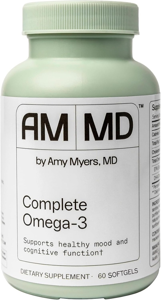 Amy Myers MD Kompletne Omega-3 Softgels - Suplement oleju rybnego do wsparcia układu sercowo-naczyniowego i immunologicznego - Non-GMO, Non-Dairy & Non-Soy - 60 Softgels (60 Servings)