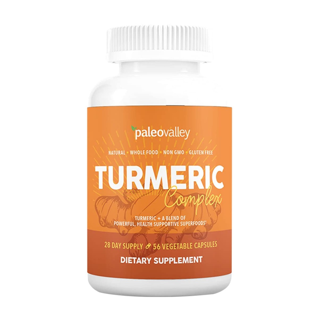 Paleovalley - Organic Turmeric Complex - Full Spectrum Organic Turmeric z Health- Support Superfoods - 56 Kapsułki wegetariańskie - Joints wsparcia, Immunitet, Mózg i Heart Health