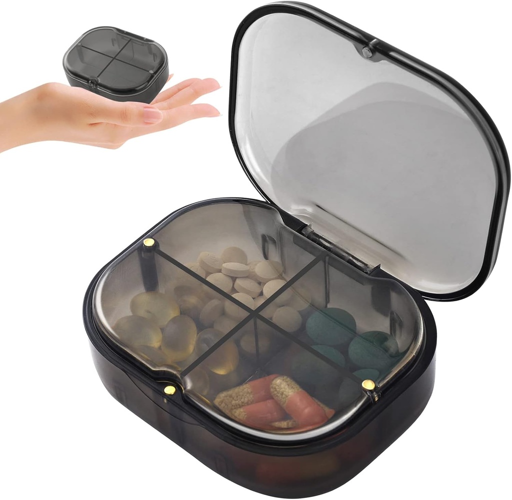 Codzienne Pill Organizator, 4 Komory Przenośne Pill Box z Moisture- Proof Design, Cute Medicine Organizator do trzymania witaminy, Olej rybny, Suplementy i Leki