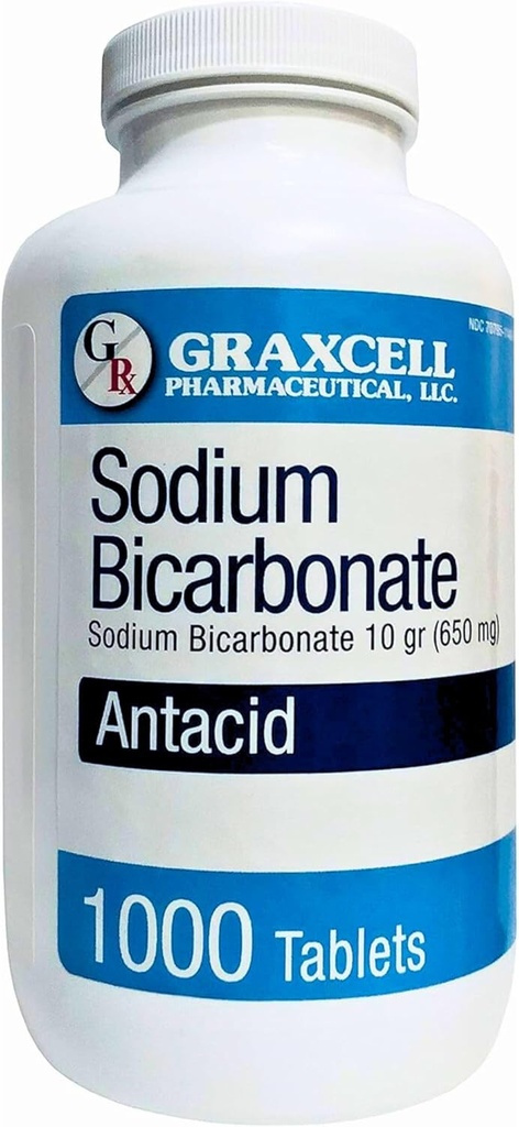 Biwęglan sodu Tabletki 124; USP 650mg (10 ziaren) 124; Ulga niestrawności kwasowej, Heartburn, Sour Stomach & Upset Stomach 124; Nerki Zdrowie 124; 1000 Liczba