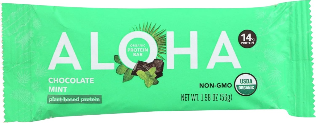 Aloha Organic Chocolate Mint Protein Bars, 14g Plant-Based Protein, USDA Certified Organic, Gluten Free & Non-GMO, 56 Gm (Pack of 12)