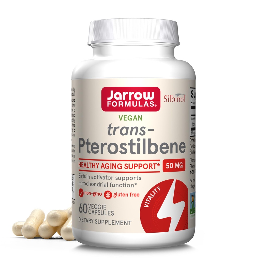 Jarrow EFLAS ® Pterostilbene 50mg do wsparcia przeciwutleniaczy, Suplement diety wspiera zdrowe starzenia, 60 Kapsułki wegetariańskie, 60 Day Supply