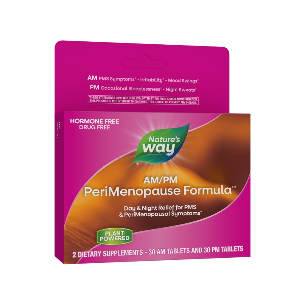 Formuła PeriMenopauzy AM / PM w przyrodzie, Perimenopauza i wsparcie objawów PMS *, Wolne od hormonów, Gorące błyski *, Objawy PMS *, Resteful Sleep *, 30 tabletek AM i 30 PM (Opakowania może Vary)