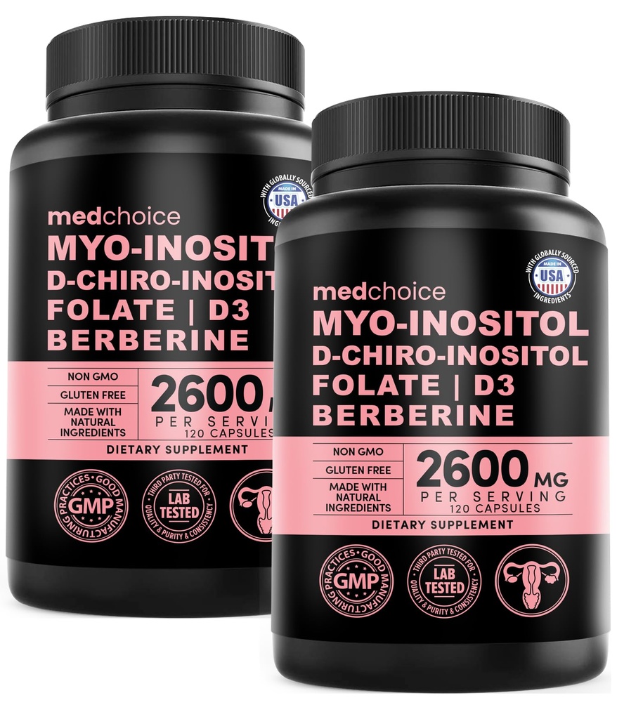 14- in-1 Inozytol Suplement & Hormon Wsparcie dla Kobiet - 40: 1 Myo- inozytol & D- Chiro Inozytol Ovarian Support Kapsułki dla Hormonu Równowaga z folianem, Witamina D i B12 (liczba 120) (opakowanie po 2)