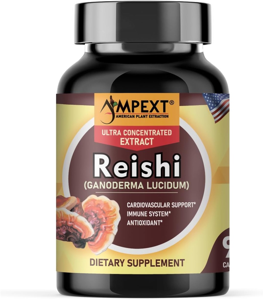 Reishi Mushroom Extract - Premium Quality, Tylko ciała owocowe, Przeciwutleniacz, Pmonotes długowieczność, Immunitet Booster, Energia & Witality, Usuwa zmęczenie, 90 Veg Caps.
