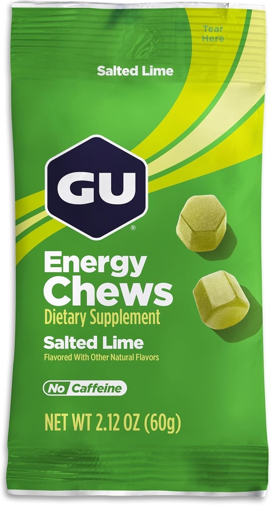 GU Energy Chews, Solone Gummie Lime Energy z Electrolytes, Wegan, Gluten- Free, Kosher, Caffein- Free, i Dairy- Free On- The- Energy for Any Workout, 12 Torby (24 Służenie ogółem)