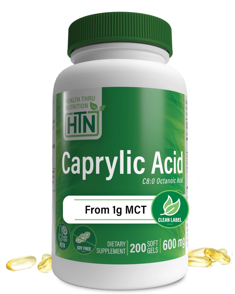Health Thru Nutrition Capiline Acid 600mg 200 Softgels Description 124; C8 Octanoic Acid from Pure 1g MCT Oil Equipment 124; Non-GMO & Soy Free Description 124; Support Healthy Digestive and Intestinal Health Equipment 124; Keto Friendly